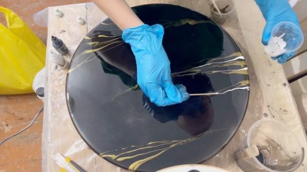 DIY Epoxy resin wall clock  Black and gold