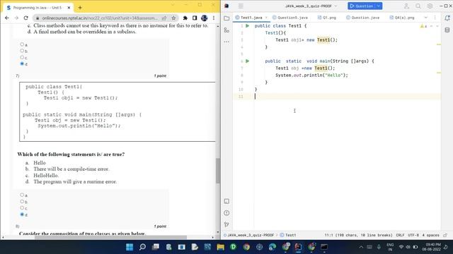 NPTEL Programming in Java Week 3 Quiz answers with detailed proof of each answer смотреть онлайн