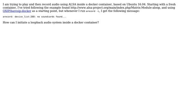 ALSA loopback device inside docker container смотреть онлайн