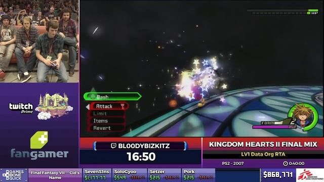Kingdom Hearts II Final Mix LV1 Data Org RTA by Bl00dyBizkitz in 25:59 - SGDQ2017 - Part 121 смотреть онлайн