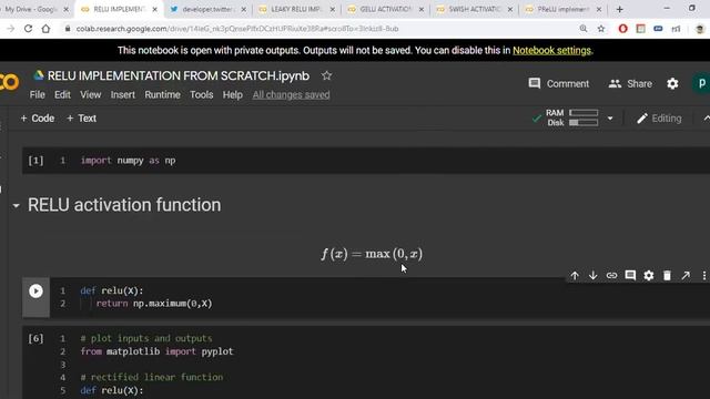 RELU ACTIVATION FUNCTION IMPLEMENTATION FROM SCRATCH using python смотреть онлайн