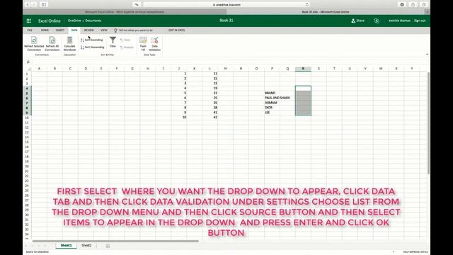 HOW TO CREATE A DROP DOWN LIST IN EXCEL ONLINE ONEDRIVE смотреть онлайн