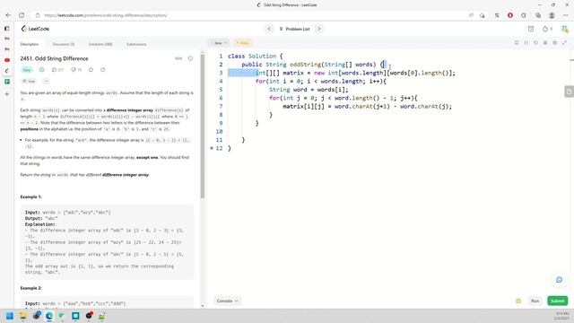LeetCode 2451 | Odd String Difference | Matrix | Debugger | Java смотреть онлайн