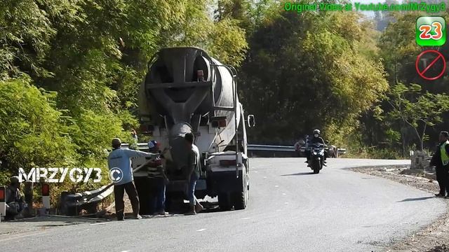 Roadside Concrete Paving By Hino 500 Ready Mix Cement Trucks