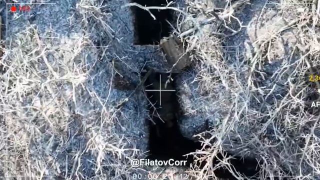 Сброс оборонительной гранаты Ф-1 с квадрокоптера на притворившего 200-ым солдата ВСУ. смотреть онлайн