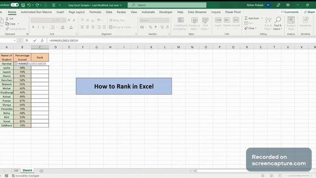How to use RANK formula in Excel? Excel me Rank kaese nikale? смотреть онлайн
