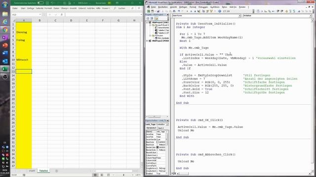 130. Excel-VBA: Befüllung einer Combobox mit Tagesnamen (und weitere Eigenschaften von Comboboxen) смотреть онлайн