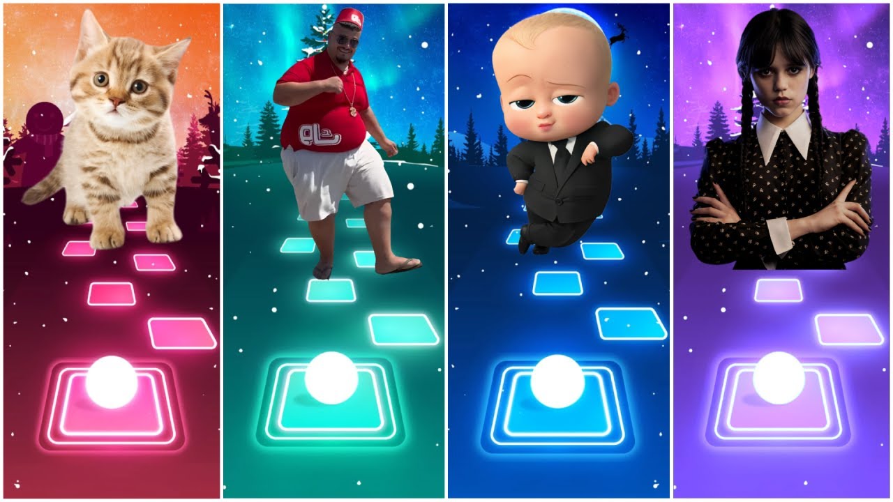 CUTE CAT VS SKIBIDI BOP YES YES YES VS BOSS BABY VS WEDNESDAY | Tileshop EDM Rush Gamepla