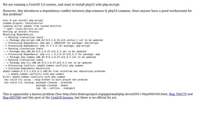 CentOS 5: How to resolve php53 RPM dependency conflict with php-foo and php-common? смотреть онлайн