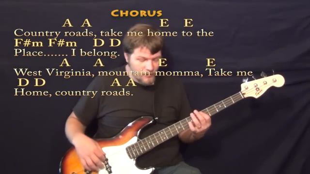 Country Roads (John Denver) Bass Guitar Cover Lesson in A with Lyrics/Chords смотреть онлайн