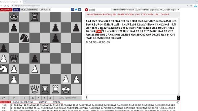 Шахматы. Кубок Мира 2019. Касымжанов-Бареев. смотреть онлайн