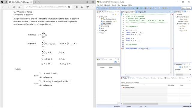 Solve Bin Packing problem in CPLEX смотреть онлайн
