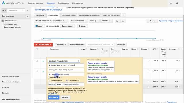 Управление аккаунтом AdWords: Как редактировать текстовое объявление?