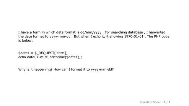 MySQL : PHP date showing '1970-01-01 ' after conversion смотреть онлайн