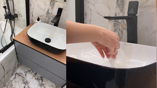 Чёрная раковина в современном интерьере ванной смотреть онлайн