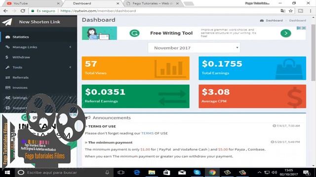 CutWIN: El Acortador de Links que mas Paga en 2017 | $3.08 CPM | Fego Tutoriales Films смотреть онлайн