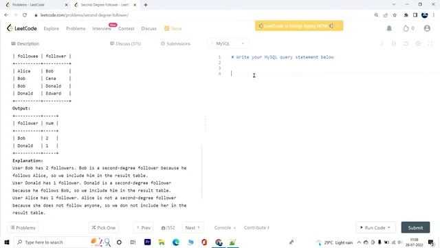 614. Second Degree Follower | Leetcode SQL Medium смотреть онлайн