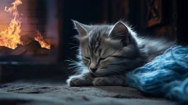? Fireplace Cat Therapy - Instant Stress Relief with Cat Purring Sound