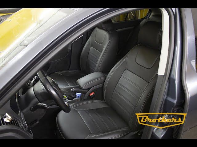 Чехлы на Skoda Octavia A5 из экокожи - серая двойная строчка смотреть онлайн