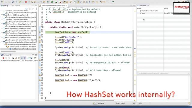 # 112 Internal Working of HashSet in Java | How HashSet works internally in java | Java | RedSysTec смотреть онлайн
