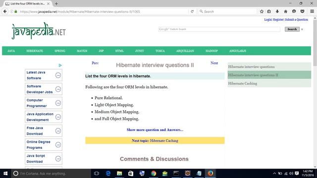 List the four ORM levels in hibernate.
| javapedia.net смотреть онлайн