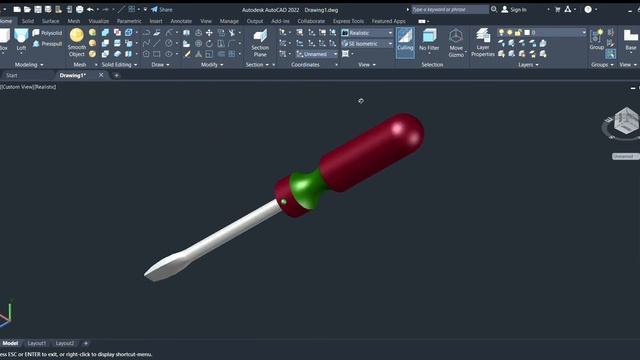 Drawing 3d screw driver in AutoCad 3D. смотреть онлайн