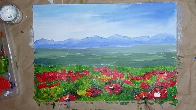 Как нарисовать красивый пейзаж просто | Рисуем лето красками? смотреть онлайн