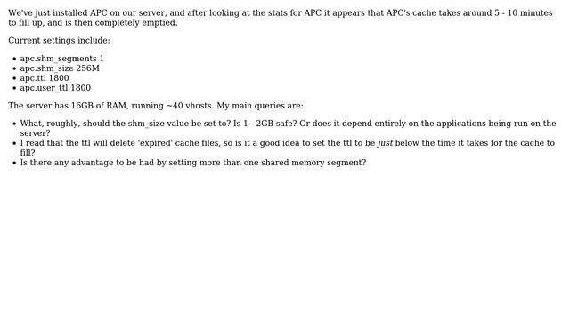 DevOps & SysAdmins: PHP APC configuration - cache filling and being dumped every 5 minutes смотреть онлайн