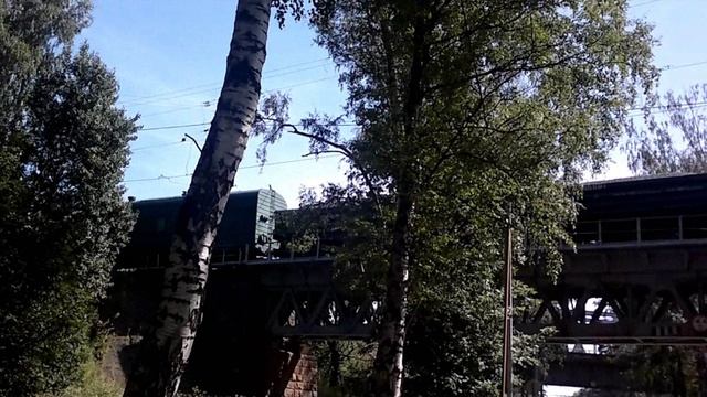 Грузовой поезд на эстакаде недалеко от Лесотехнической академии