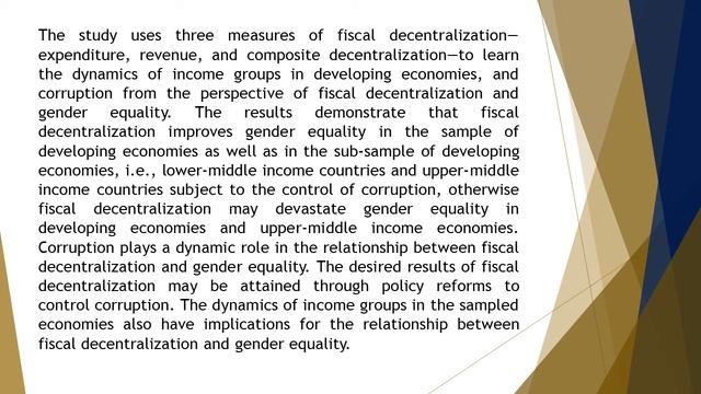Fiscal Decentralization and Gender Equality in Developing Economies Dynamics of Income AEFR 2021 11 смотреть онлайн