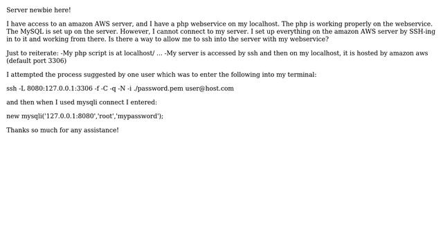 Amazon AWS server with database on localhost, how do I ssh so that my php webservices on... смотреть онлайн