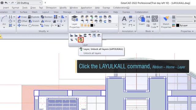GstarCAD 2022 - LAYULKALL, quickly unlock all the locked layers смотреть онлайн