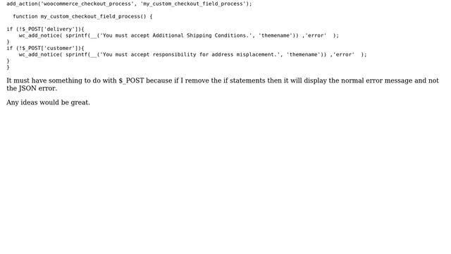 Wordpress: Custom Woocommerce checkout filed yields a Json error when validating смотреть онлайн