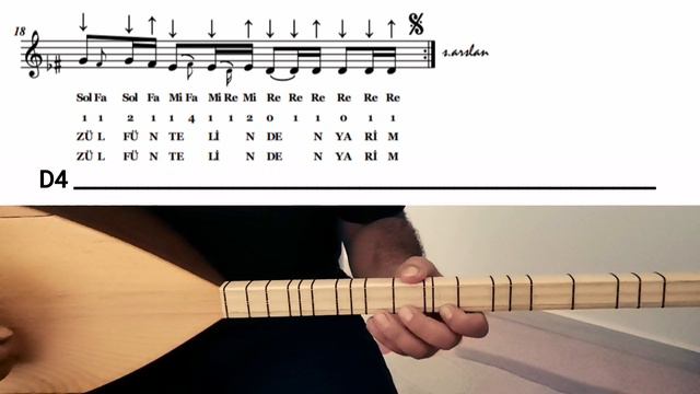 Uzun Sap 98.Ders-Kaşların Karasına(Süslü)Notalar+Solfej+Anlatım+Çalma, Söyleme/Saz Dersi, Saz Kursu