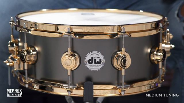 DW 14x5.5 Collector's Series Satin Black Over Brass Snare Drum With Gold Hardware (DRVD5514SVGBK)