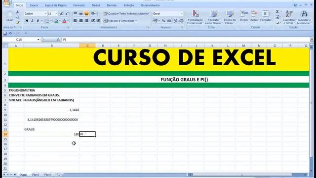 Função GRAUS E PI() Excel Aula MATEMÁTICA CÍRCULO TRIGONOMÉTRICO Radiano Quadrante смотреть онлайн