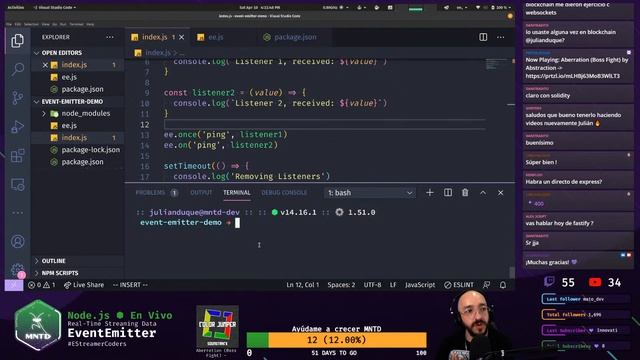[MNTD] Node.js ¡En Vivo! - Real-Time Streaming Data - EventEmitter смотреть онлайн