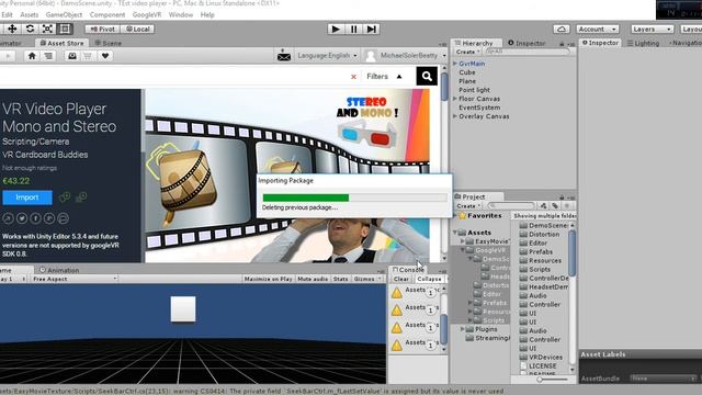 TUTORIAL VR STEREO VIDEO google vr cardboard importing asset store Unity virtual reality how to смотреть онлайн