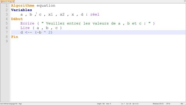 Exercice corrigé #16 : Algorithme qui calcule les solutions d’une équation du second degré (Darija) смотреть онлайн