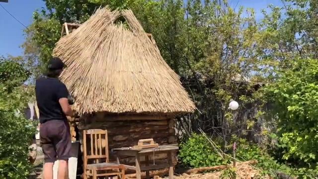 Крыша из тростника на деревенском туалете срубе смотреть онлайн