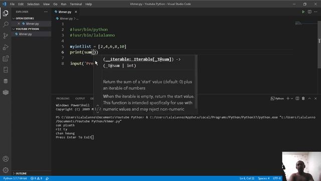 Cambodia (Khmer) Python Lesson 28 Sum(List) смотреть онлайн