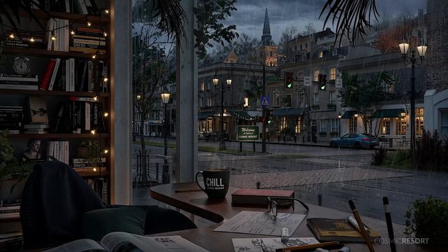 Study Room on a European Street - Rain and Distant Thunder Sounds - Study Focus Relaxation Ambience смотреть онлайн