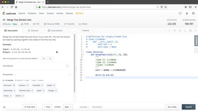 LeetCode in Python 21. Merge Two Sorted Lists - Michelle小梦想家 смотреть онлайн