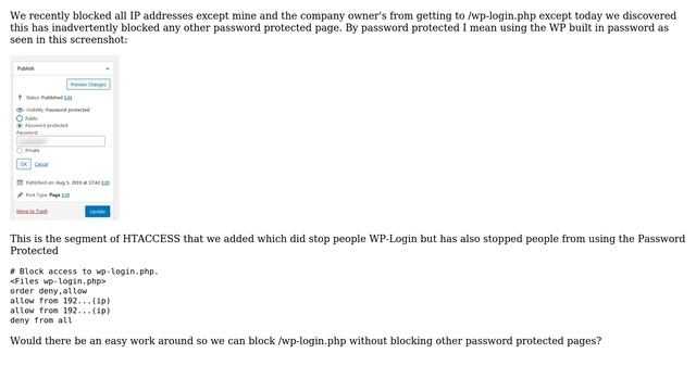 Wordpress: Blocking wp-login in HTACCESS has also blocked password protected pages смотреть онлайн