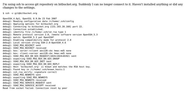 Bitbucket ssh Read from socket failed: Connection reset by peer смотреть онлайн