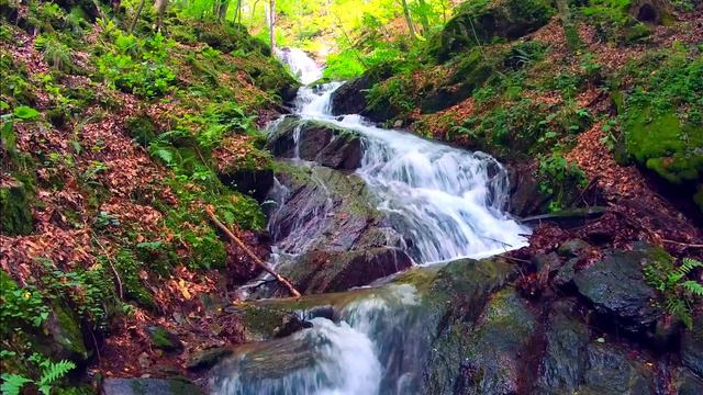 Relaxing Mountain Cascade Waterfalls (4k Ultra HD). Calming Nature Sounds. (10 Hours). White Noise.