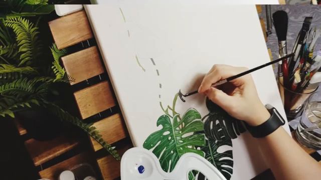 ACRYLIC PAINTING OF MONSTERA PLANT | CANVAS PLANT PAINTING | TIMELAPSE смотреть онлайн