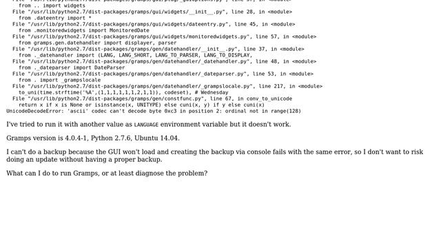 Ubuntu: UnicodeDecodeError when starting Gramps смотреть онлайн