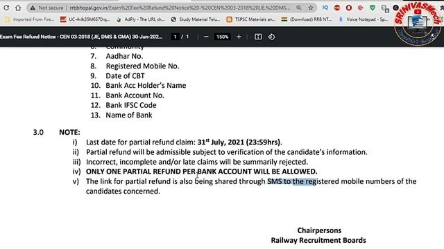 Railway Exam Fee Refund Update 2021 & Latest RRB Official Notice 250& 400 Refund by SRINIVASMech смотреть онлайн
