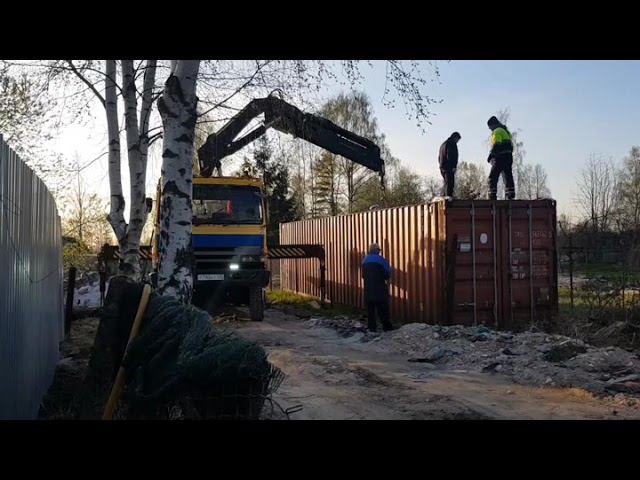Погрузка и перевозка 12 метрового,40 футового контейнера манипулятором смотреть онлайн